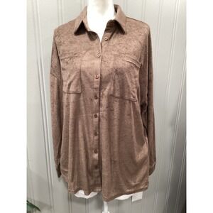 PRETTYLITTLETHING Brown Faux Suede Button Down Shirt Long Sleeve Oversized